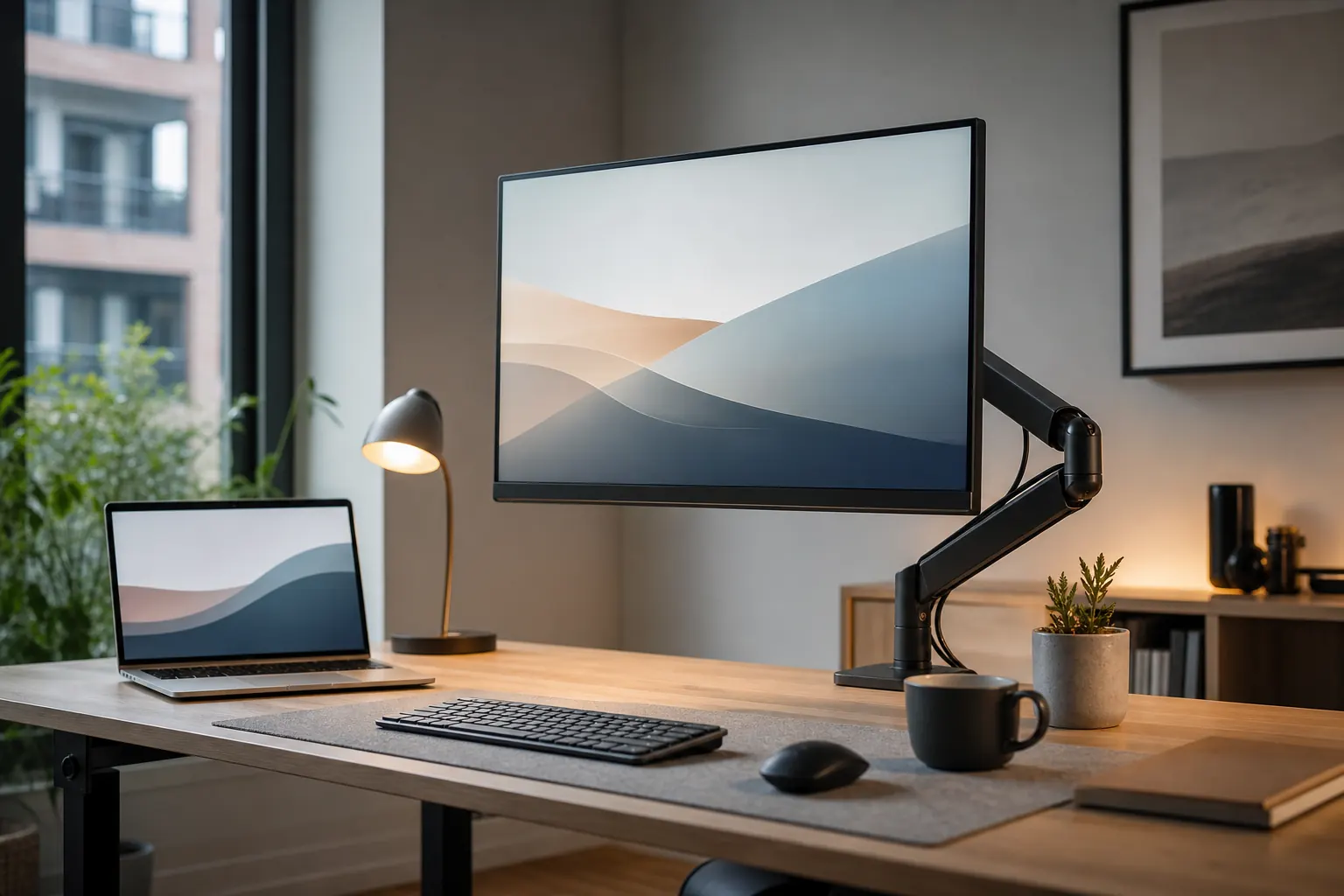 monitor arm desk setup